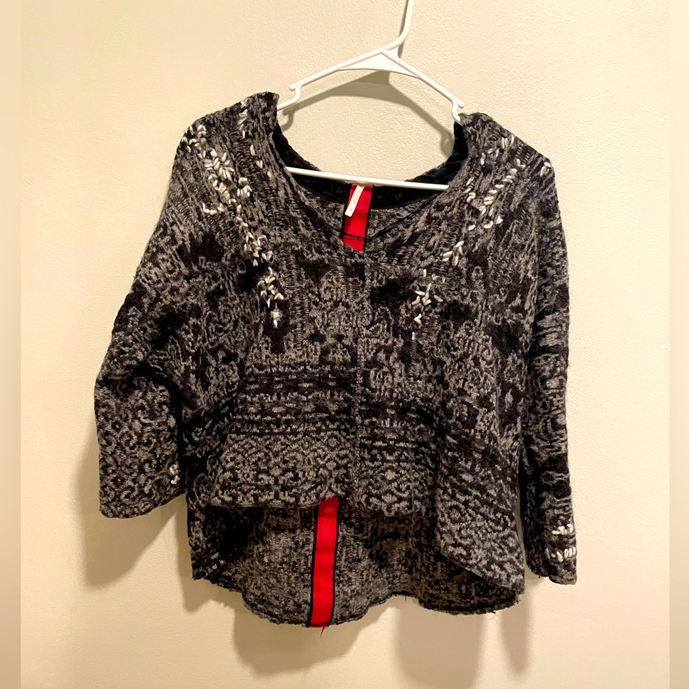 Free People High-Low Black And Grey Hooded Sweater Size Small